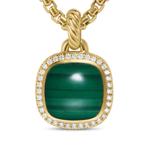 Albion Pendant in 18K Yellow Gold with Malachite and Diamonds, 11mm - Image 4