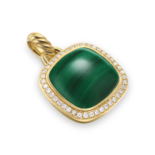 Albion Pendant in 18K Yellow Gold with Malachite and Diamonds, 15mm - Image 3