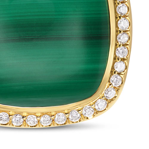 Albion Pendant in 18K Yellow Gold with Malachite and Diamonds, 15mm - Image 4
