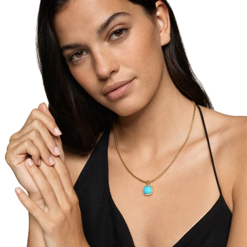 Albion Pendant in 18K Yellow Gold with Turquoise and Diamonds, 11mm - Image 6