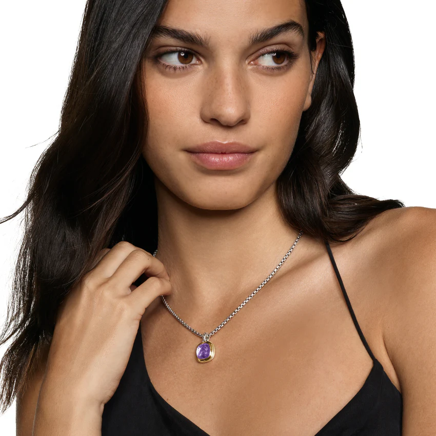 Albion Pendant in Sterling Silver with 18K Yellow Gold and Amethyst, 11mm - Image 4