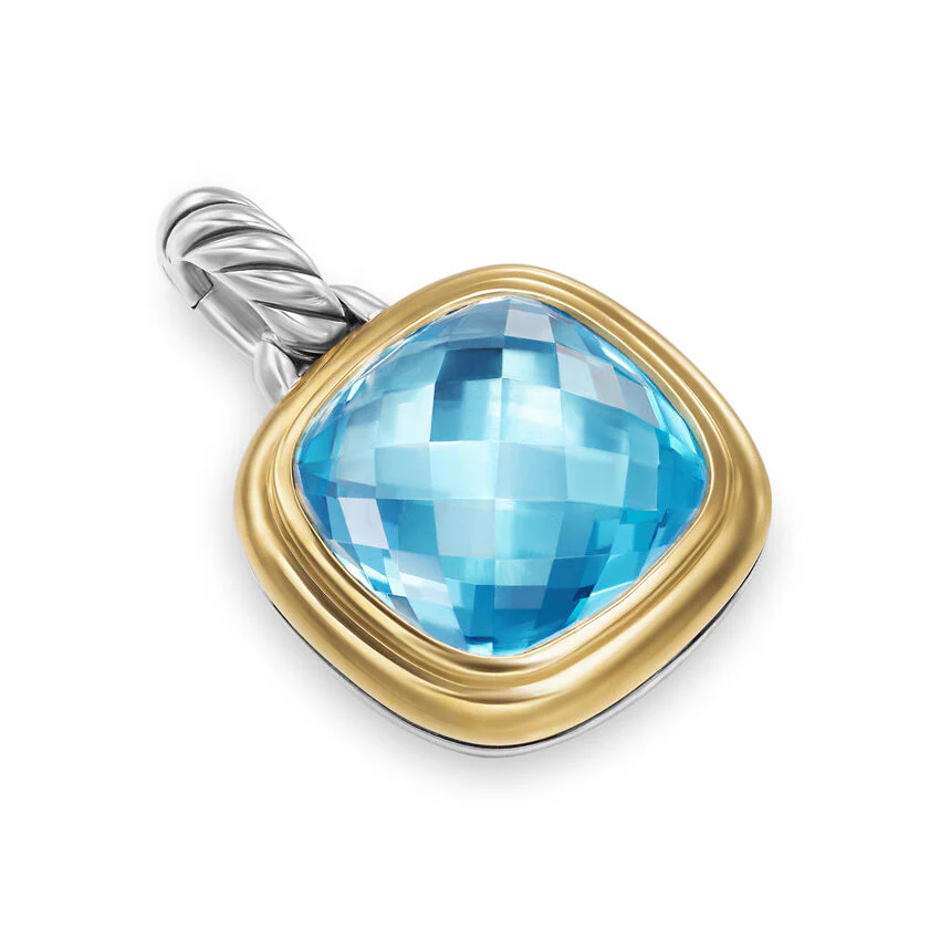 Albion Pendant in Sterling Silver with 18K Yellow Gold and Blue Topaz, 11mm