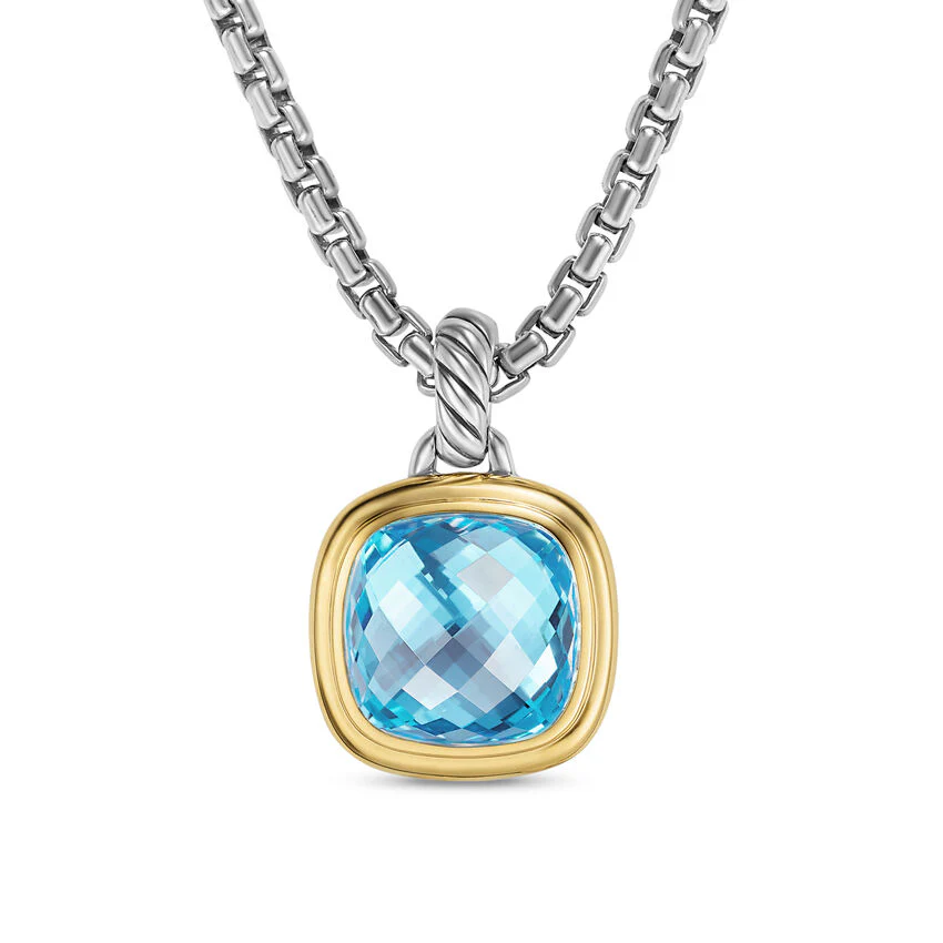 Albion Pendant in Sterling Silver with 18K Yellow Gold and Blue Topaz, 11mm - Image 2