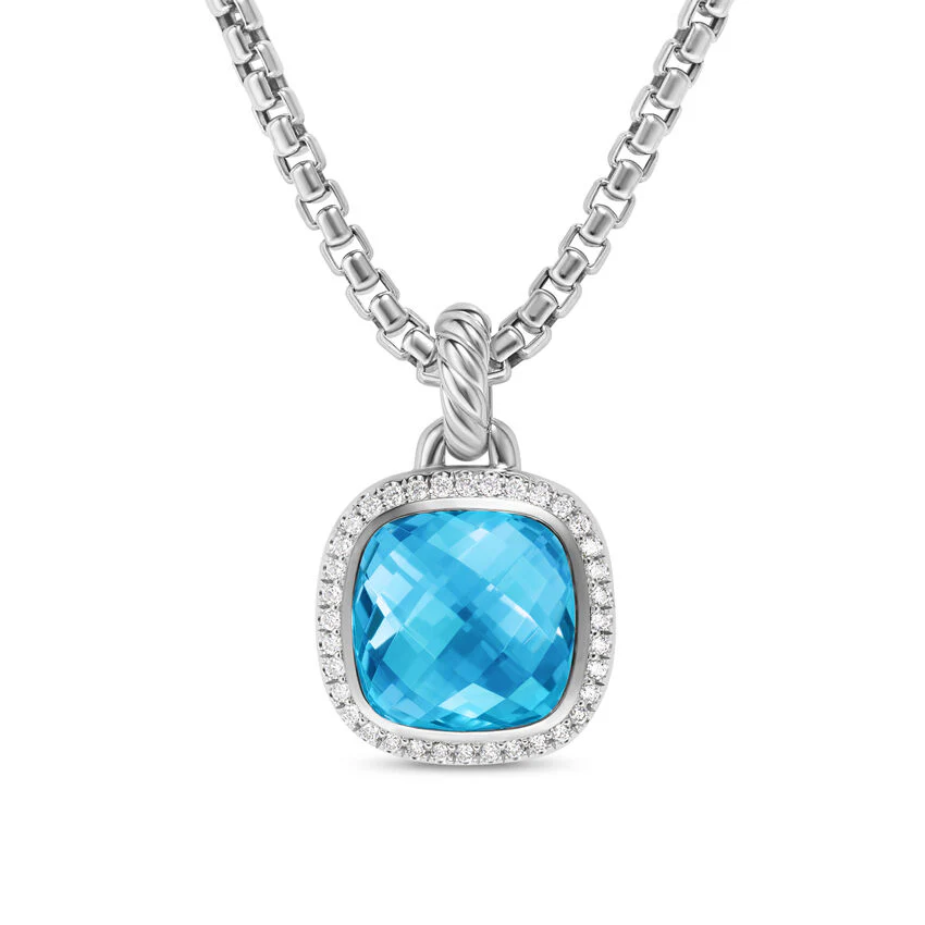 Albion Pendant in Sterling Silver with Blue Topaz and Diamonds, 11mm - Image 2