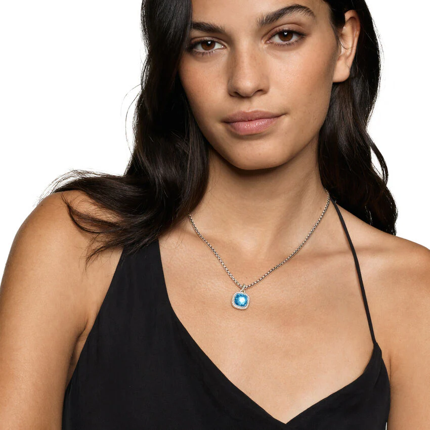Albion Pendant in Sterling Silver with Blue Topaz and Diamonds, 11mm - Image 4