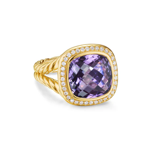 Albion Ring in 18K Yellow Gold with Amethyst and Diamonds, 11mm, Size 6