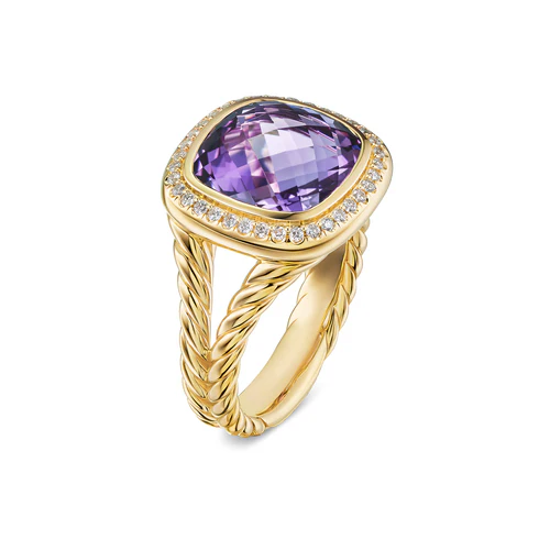 Albion Ring in 18K Yellow Gold with Amethyst and Diamonds, 11mm, Size 6 - Image 4