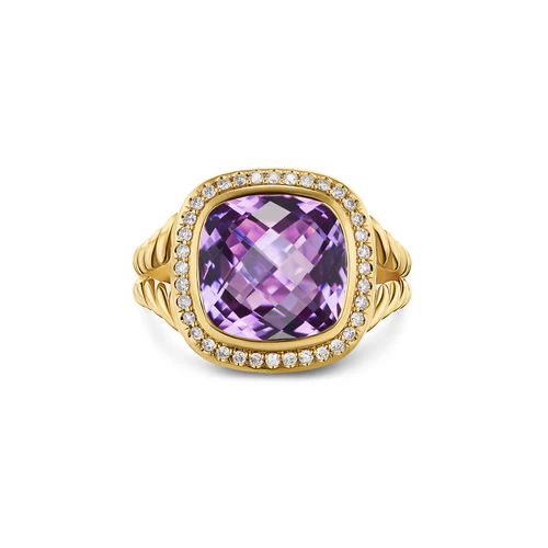 Albion Ring in 18K Yellow Gold with Amethyst and Diamonds, 11mm, Size 7 - Image 2