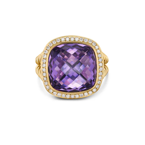 Albion Ring in 18K Yellow Gold with Amethyst and Diamonds, 15mm, Size 7 - Image 2