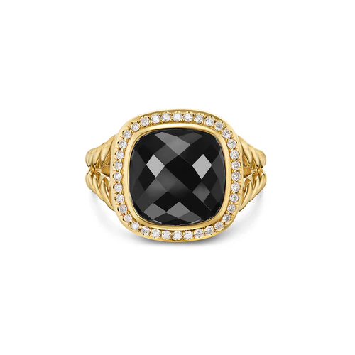 Albion Ring in 18K Yellow Gold with Black Onyx and Diamonds, 11mm, Size 6 - Image 2