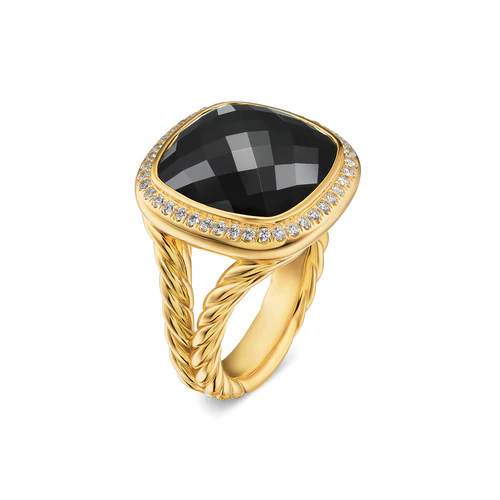 Albion Ring in 18K Yellow Gold with Black Onyx and Diamonds, 15mm, Size 7 - Image 4