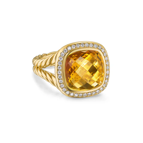 Albion Ring in 18K Yellow Gold with Citrine and Diamonds, 11mm, Size 6