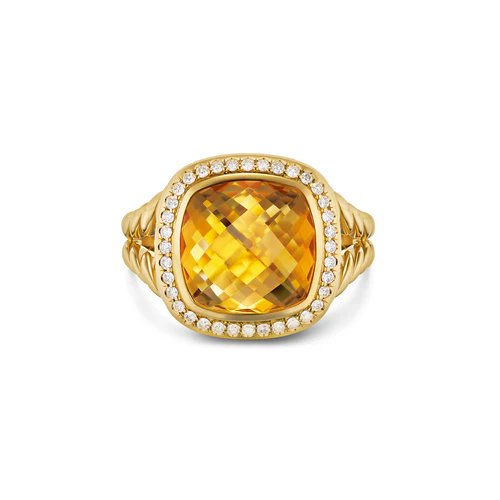 Albion Ring in 18K Yellow Gold with Citrine and Diamonds, 11mm, Size 6 - Image 2