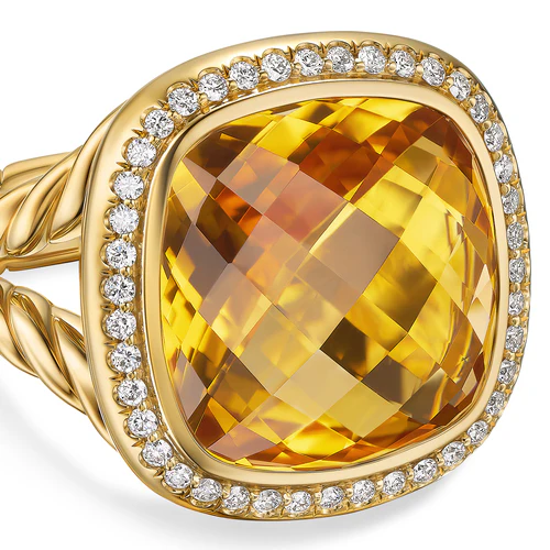Albion Ring in 18K Yellow Gold with Citrine and Diamonds, 15mm, Size 6 - Image 5