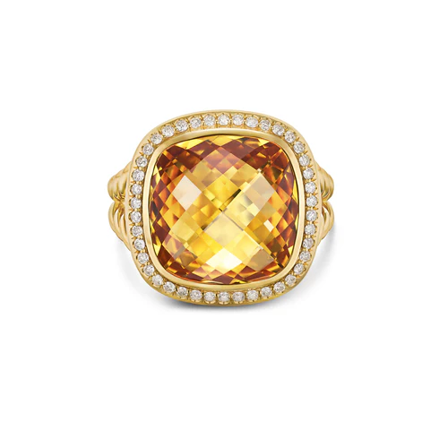 Albion Ring in 18K Yellow Gold with Citrine and Diamonds, 15mm, Size 7 - Image 2