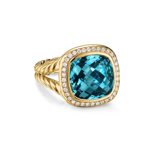 Albion Ring in 18K Yellow Gold with Hampton Blue Topaz and Diamonds, 11mm, Size 6