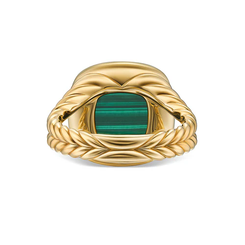 Albion Ring in 18K Yellow Gold with Malachite and Diamonds, 11mm, Size 7 - Image 3