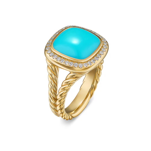 Albion Ring in 18K Yellow Gold with Turquoise and Diamonds, 11mm, Size 7 - Image 4