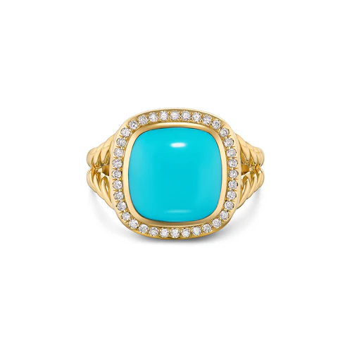 Albion Ring in 18K Yellow Gold with Turquoise and Diamonds, 11mm, Size 6 - Image 2