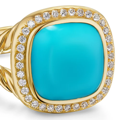 Albion Ring in 18K Yellow Gold with Turquoise and Diamonds, 11mm, Size 6 - Image 5