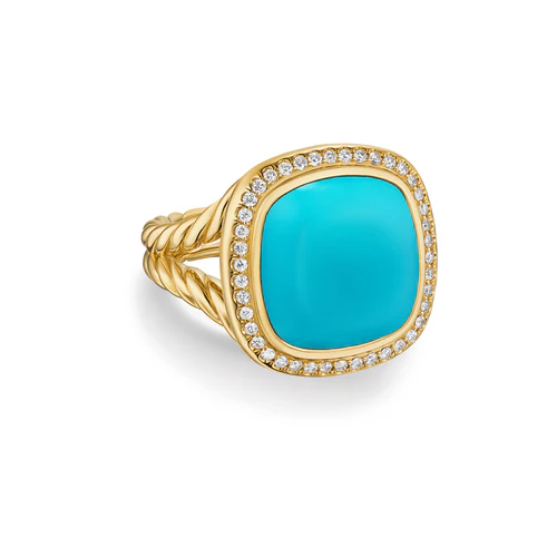 Albion Ring in 18K Yellow Gold with Turquoise and Diamonds, 15mm, Size 6