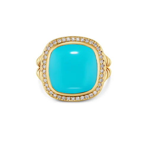 Albion Ring in 18K Yellow Gold with Turquoise and Diamonds, 15mm, Size 6 - Image 2