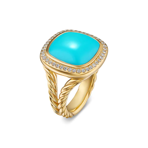 Albion Ring in 18K Yellow Gold with Turquoise and Diamonds, 15mm, Size 7 - Image 4