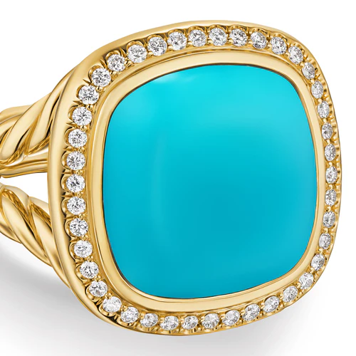 Albion Ring in 18K Yellow Gold with Turquoise and Diamonds, 15mm, Size 7 - Image 5
