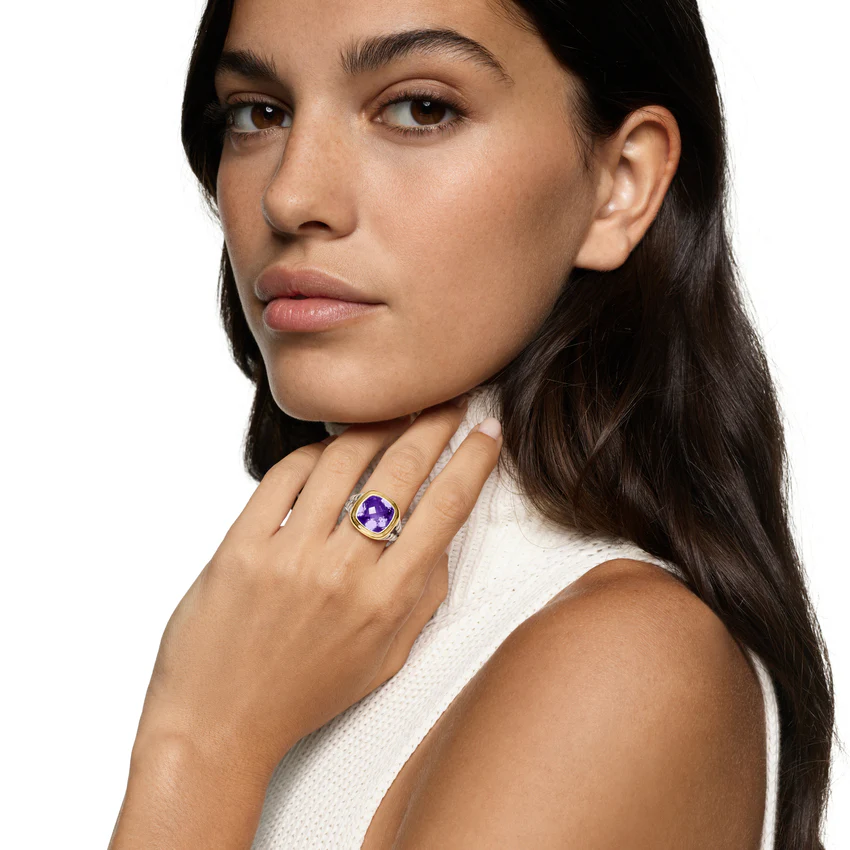 Albion Ring in Sterling Silver with 18K Yellow Gold and Amethyst, 11mm, Size 7 - Image 4