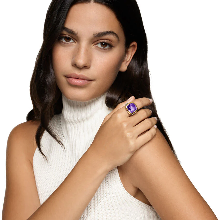 Albion Ring in Sterling Silver with 18K Yellow Gold and Amethyst, 15mm, Size 6 - Image 4