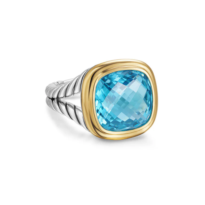 Albion Ring in Sterling Silver with 18K Yellow Gold and Blue Topaz, 11mm, Size 6