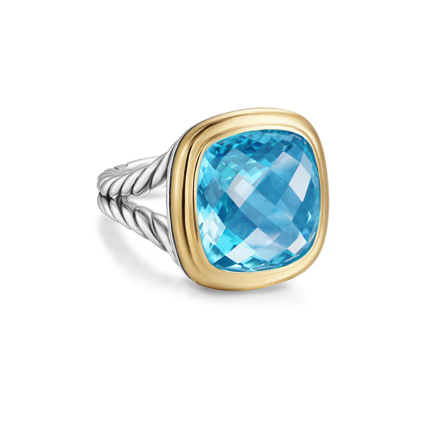 Albion Ring in Sterling Silver with 18K Yellow Gold and Blue Topaz, 15mm, Size 7