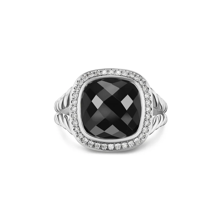 Albion Ring in Sterling Silver with Black Onyx and Diamonds, 11mm, Size 6 - Image 2