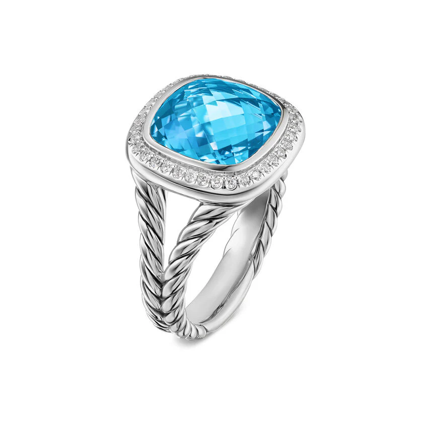 Albion Ring in Sterling Silver with Blue Topaz and Diamonds, 11mm, Size 6 - Image 2