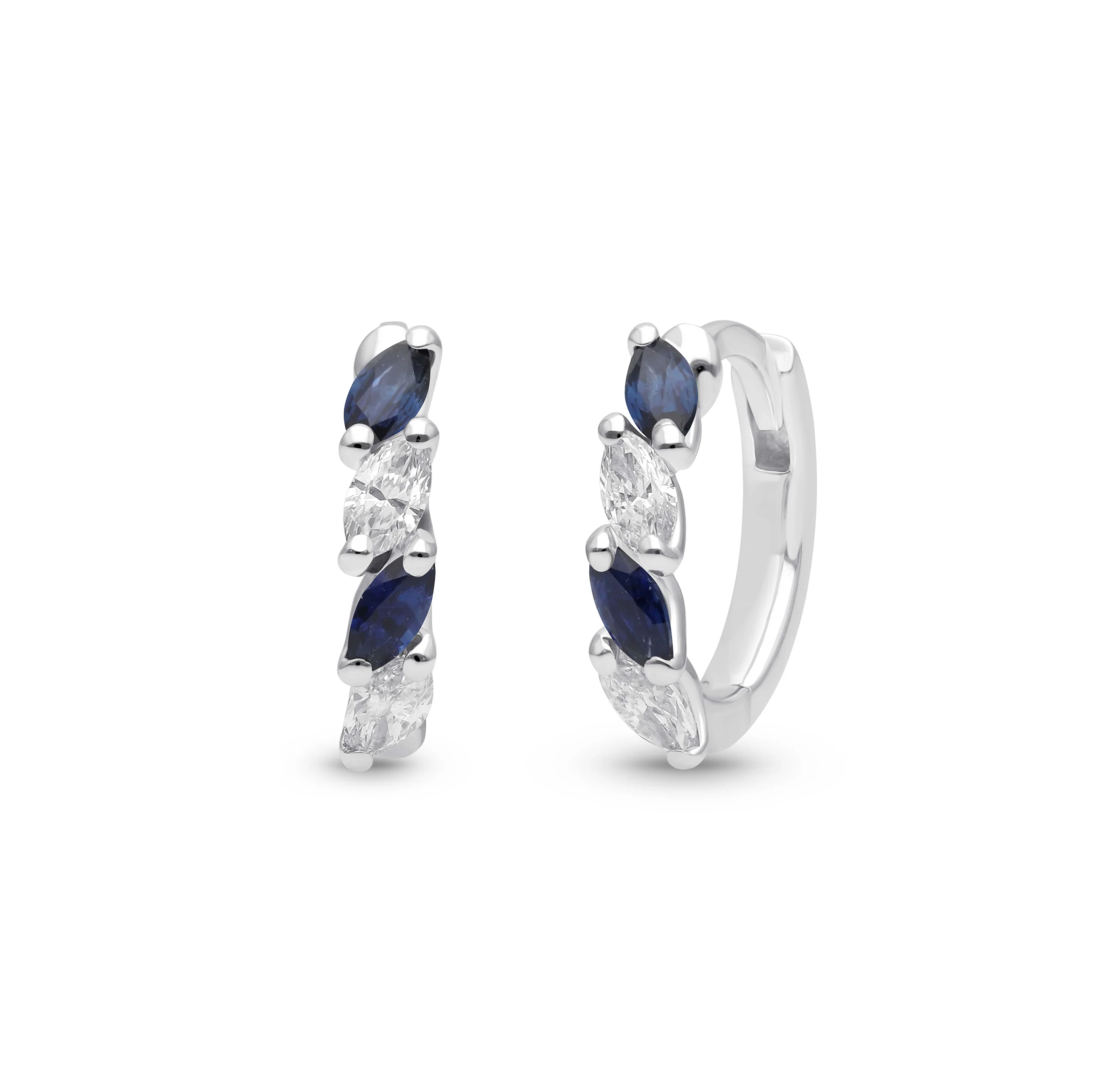 Sabel Collection Alternating Marquise Diamond and Blue Sapphire Hoop Earrings