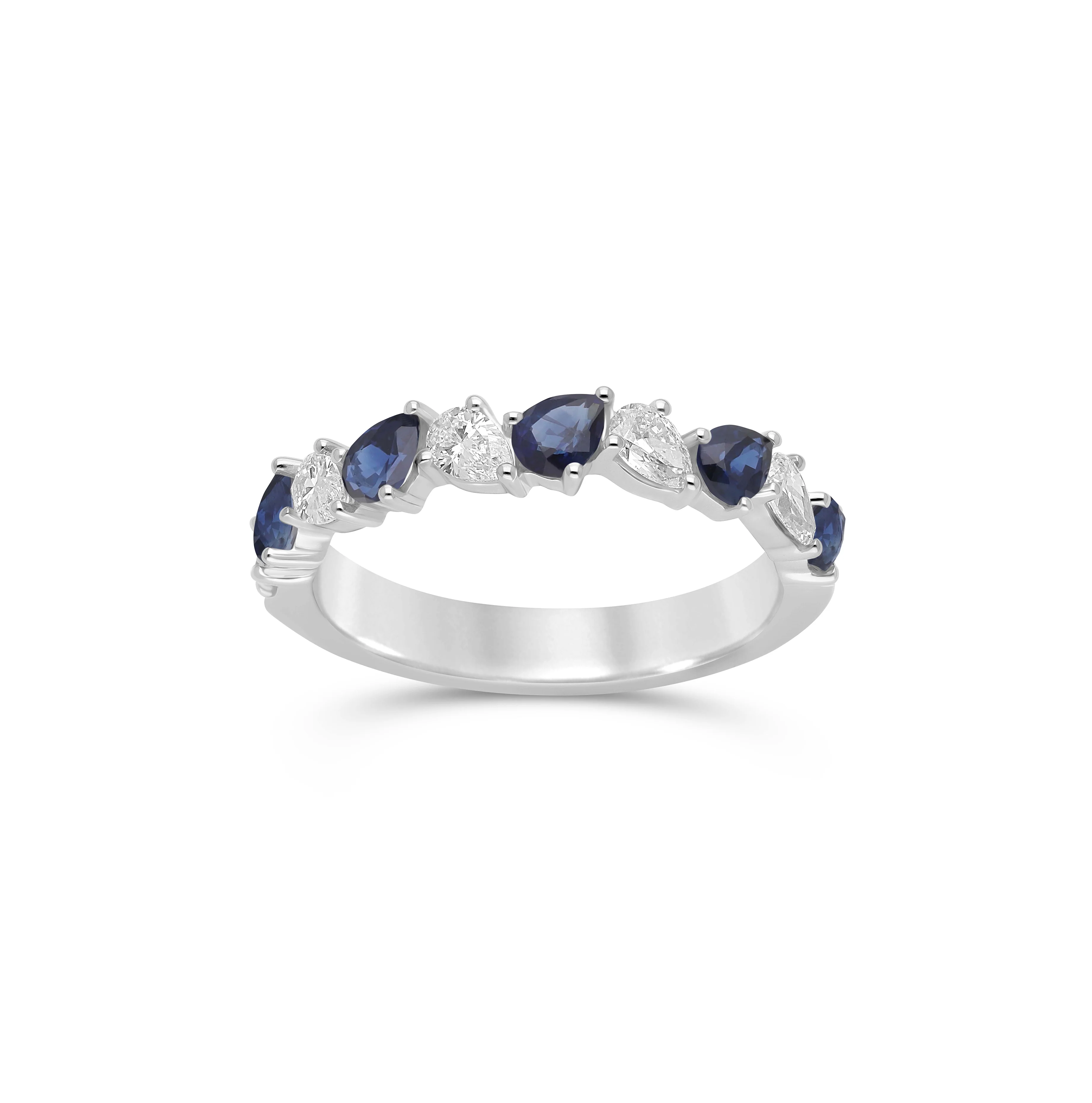 Sabel Collection Alternating Pear Shape Blue Sapphire and Diamond Ring