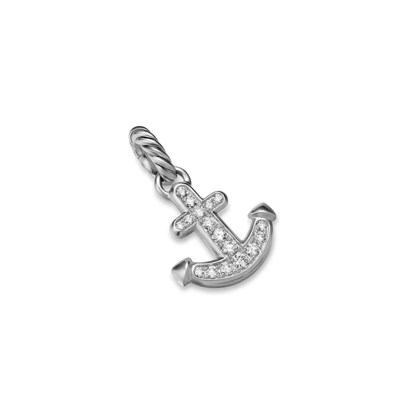 Anchor Amulet in Sterling Silver with Diamonds, 14.2mm