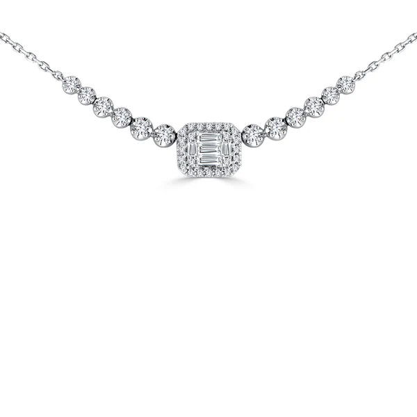 Sabel Collection Baguette and Round Diamond Curved Bar Necklace