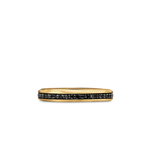 Beveled Band Ring in 18K Yellow Gold with Black Diamonds, 3.5mm, Size 8