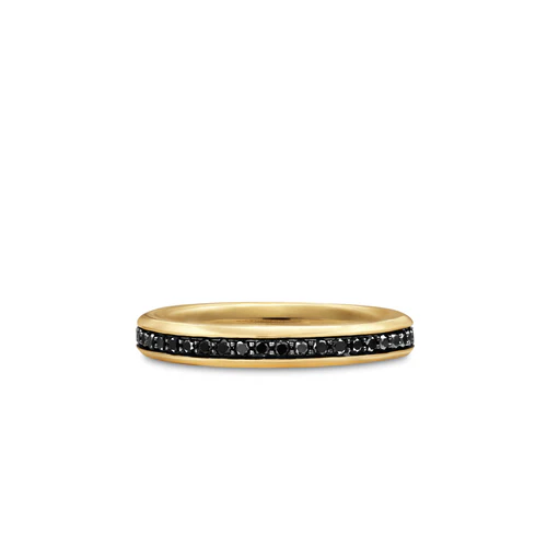 Beveled Band Ring in 18K Yellow Gold with Black Diamonds, 3.5mm, Size 8 - Image 2