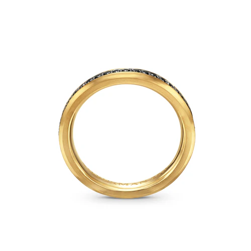 Beveled Band Ring in 18K Yellow Gold with Black Diamonds, 3.5mm, Size 8 - Image 4