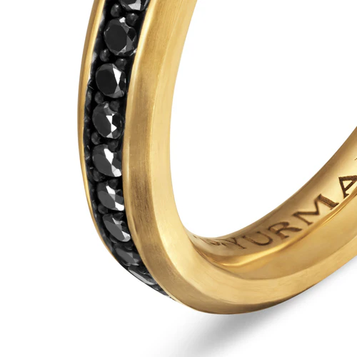Beveled Band Ring in 18K Yellow Gold with Black Diamonds, 3.5mm, Size 8 - Image 5