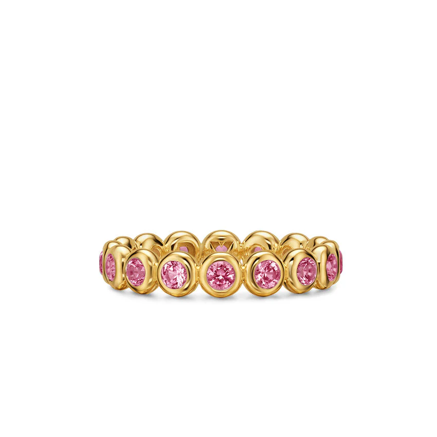 Bezel Set Band in 18K Yellow Gold with Pink Tourmalines, 4mm, Size 6