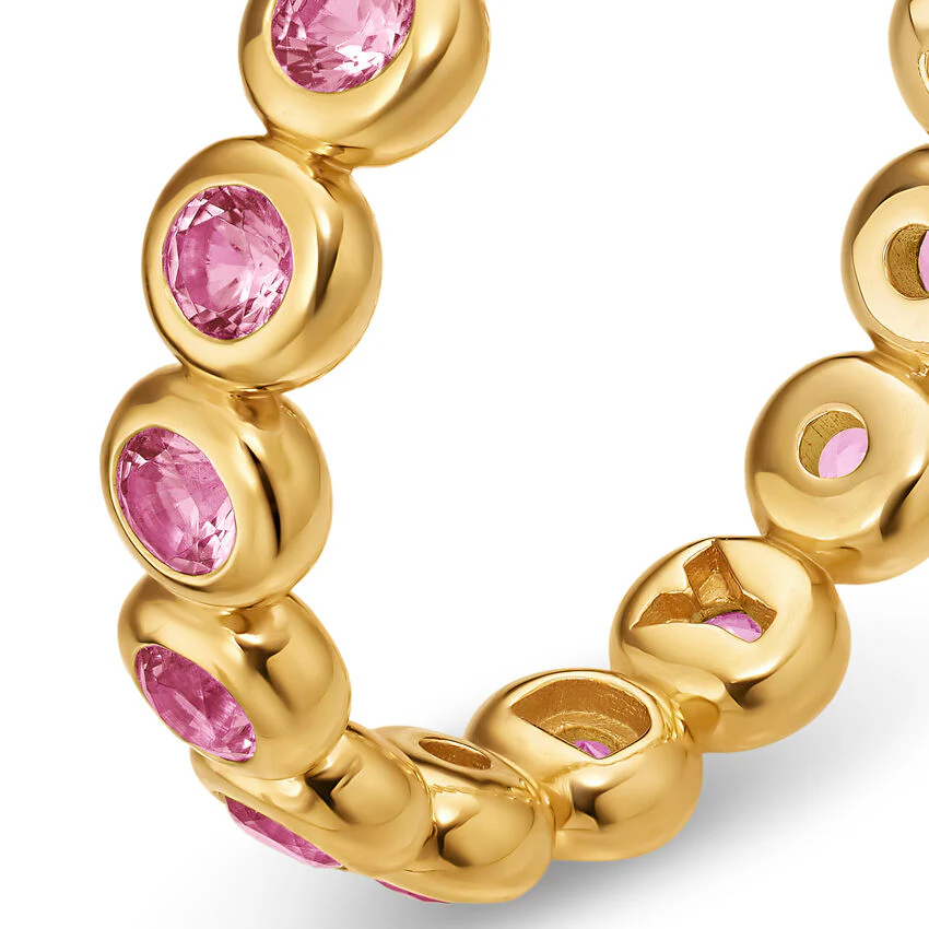 Bezel Set Band in 18K Yellow Gold with Pink Tourmalines, 4mm, Size 6 - Image 2