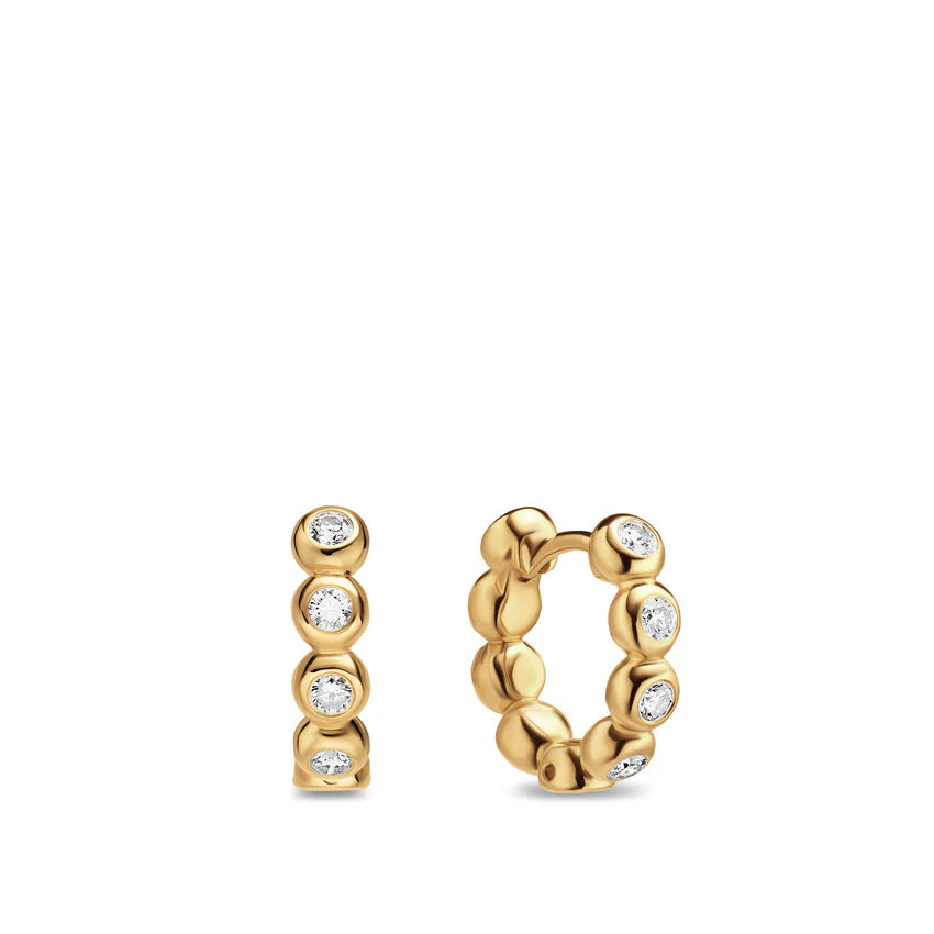 Bezel Set Hoop Earrings in 18K Yellow Gold with Diamonds, 13.4mm