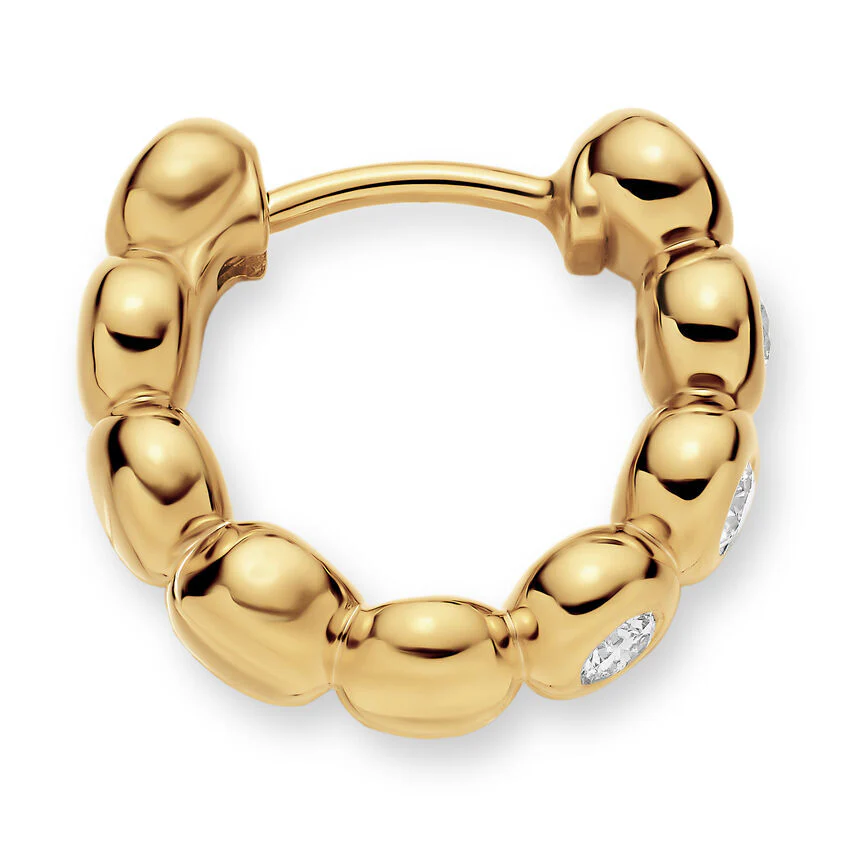 Bezel Set Hoop Earrings in 18K Yellow Gold with Diamonds, 13.4mm - Image 2
