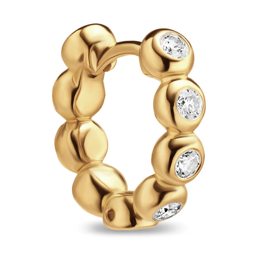 Bezel Set Hoop Earrings in 18K Yellow Gold with Diamonds, 13.4mm - Image 3