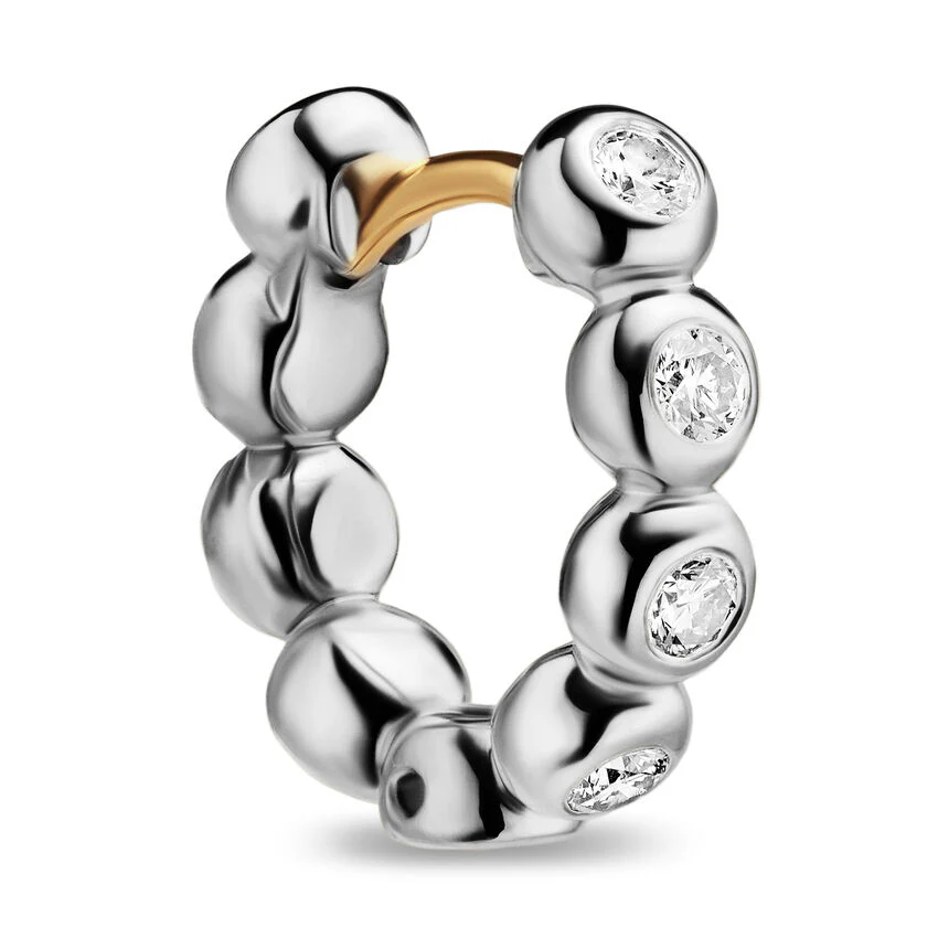 Bezel Set Hoop Earrings in Sterling Silver with Diamonds, 13.4mm - Image 2