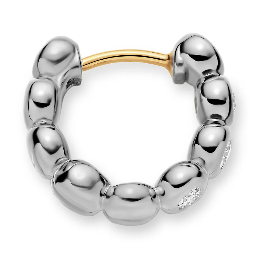 Bezel Set Hoop Earrings in Sterling Silver with Diamonds, 13.4mm - Image 3