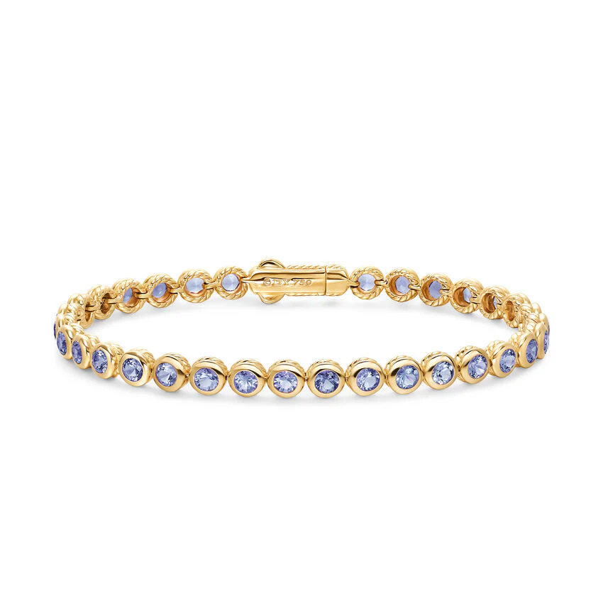 Bezel Set Tennis Bracelet in 18K Yellow Gold with Tanzanite, 4.7mm, Size Medium